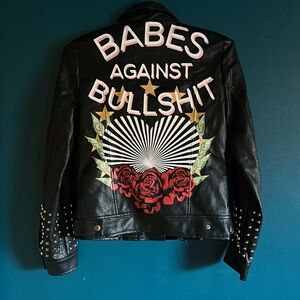 RARE Nasty Gal Vegan Studded Leather Jacket Babes Against BS